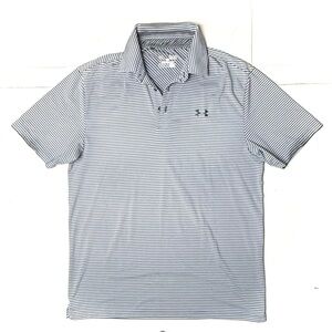 Under Armour Men’s Medium Heat Gear Polo Shirt Loose Striped Golf‎ Sports  Gray